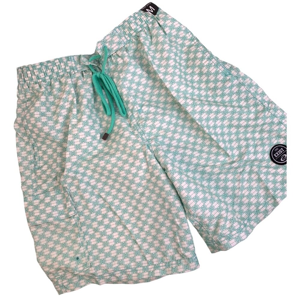 NWT Exist Swim Mens Swim Shorts M Elastic Waistband Drawstring 7.5" Inseam